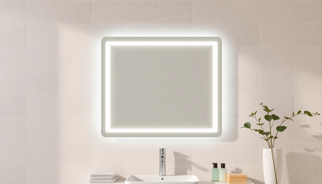 Show a beautiful mirror light mirror reflecting modern bathroom decor.