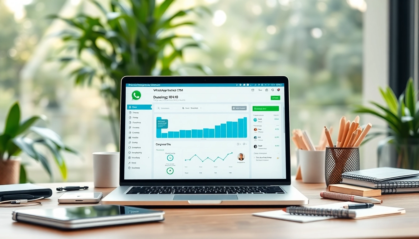 Engage with WhatsApp Business CRM interface showcasing tools for business optimization.