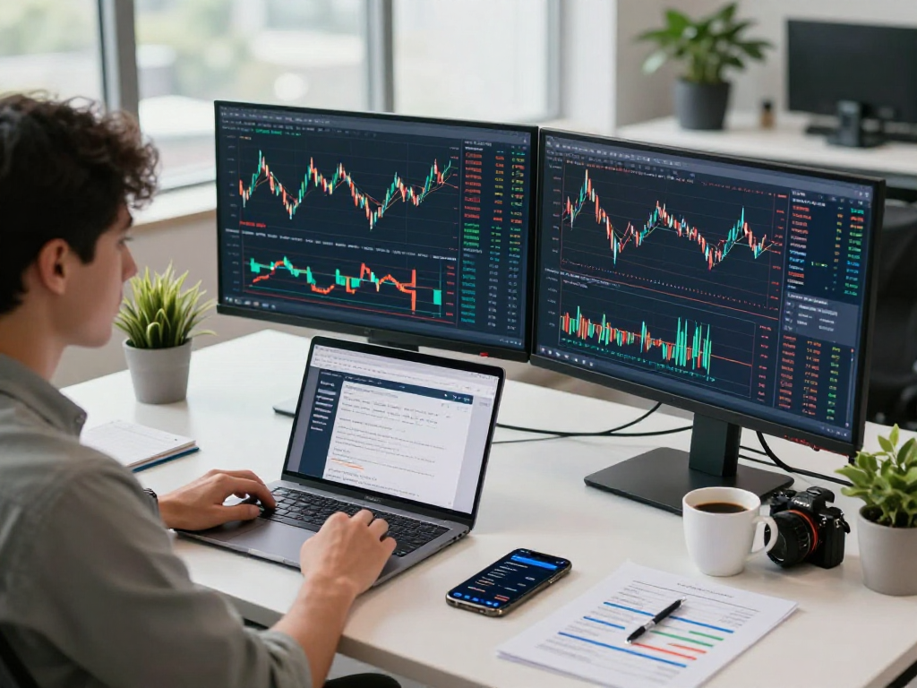 TradingView platform displayed on multiple screens in a professional trading environment, emphasizing real-time market analysis.