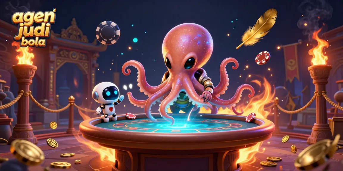 Engage in thrilling gaming at agen judi bola with a vibrant alien octopus and dynamic poker scene.
