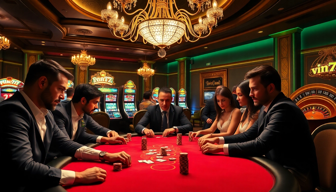Engaging poker players enjoying high-stakes games at a luxurious casino, highlighting vin777 vin.