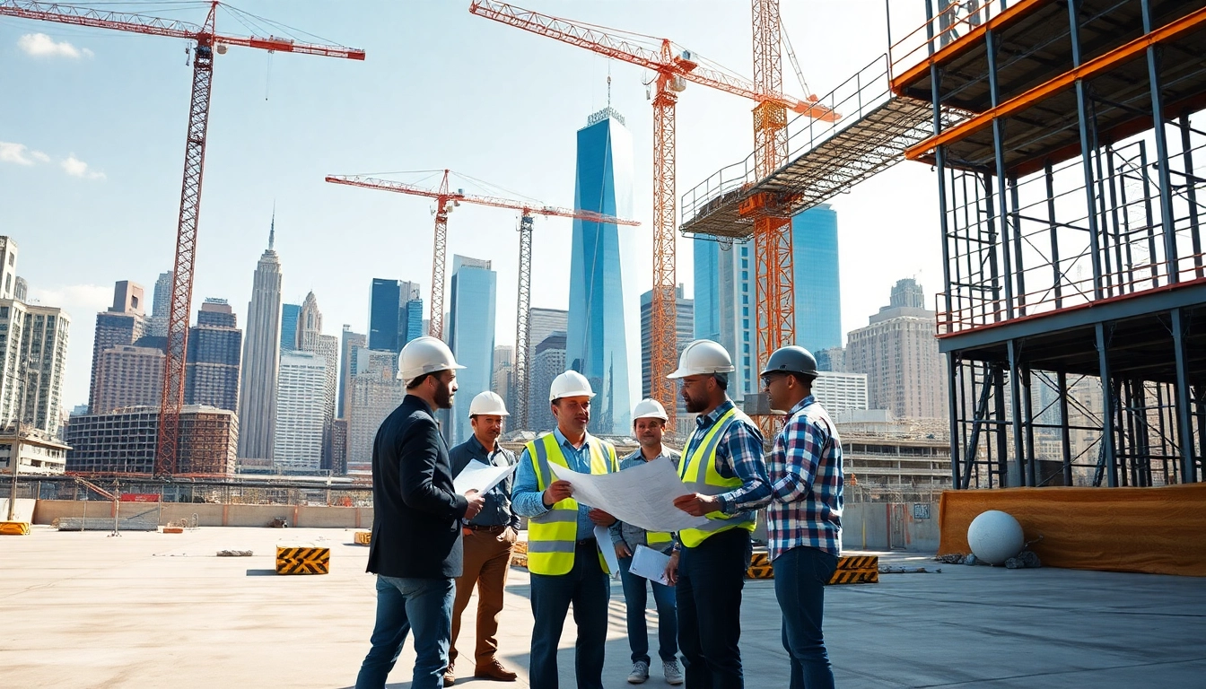 Team of skilled professionals working as New York Commercial General Contractor at a bustling construction site.