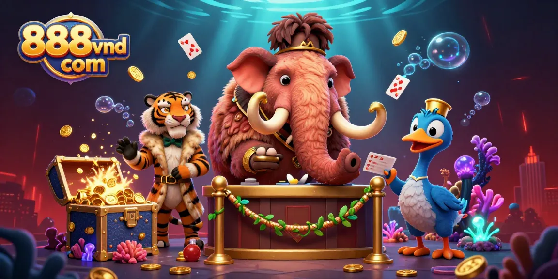 Experience thrilling gaming action with characters at 888vnd com, featuring vibrant slots and casino elements.