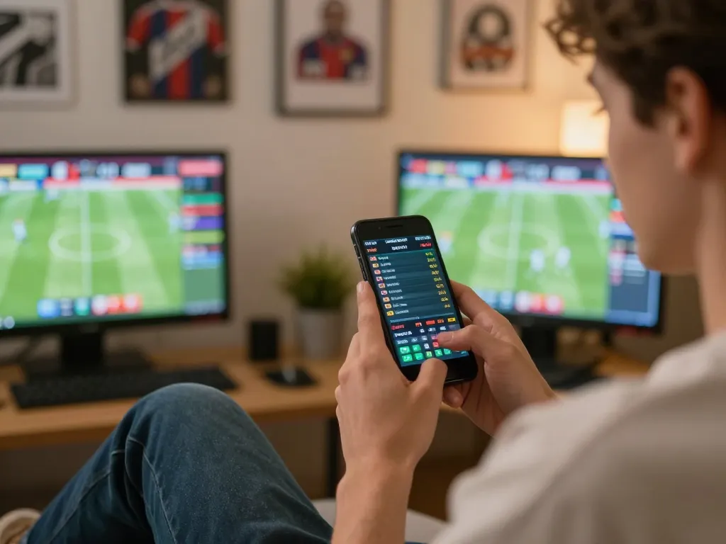 S666 user placing sports bets on smartphone during a cozy home gaming session.
