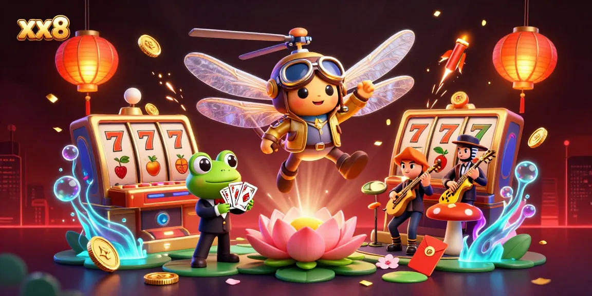 Join the xx8 excitement with dragonfly pilots, frog croupiers, and slot wonders!