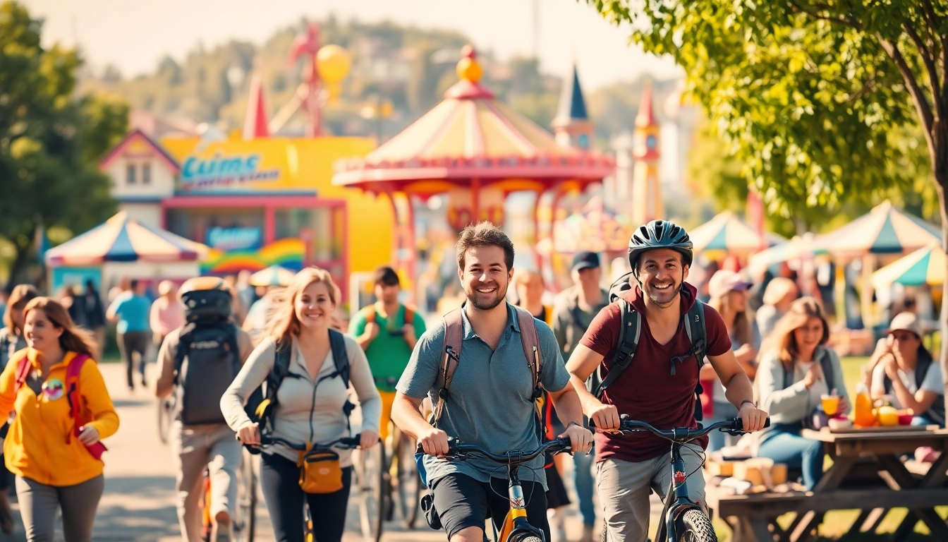 Engaging in various Activities & Attractions in a vibrant outdoor community setting, highlighting excitement and enjoyment.
