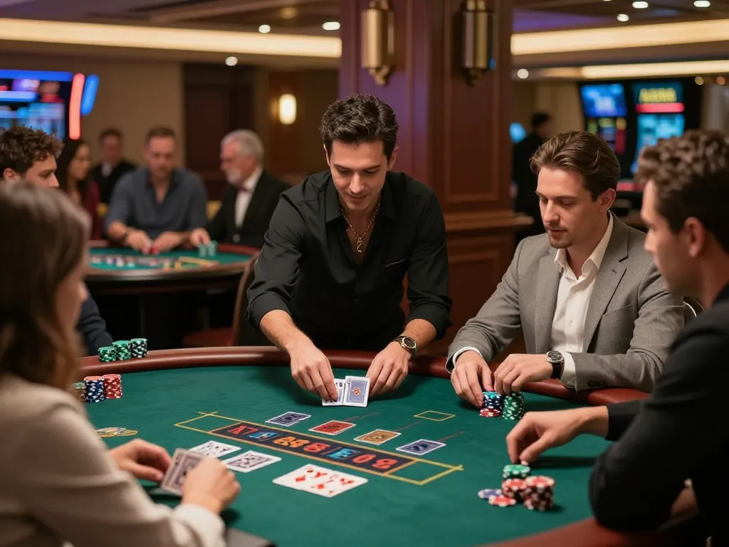 Players enjoy dynamic gameplay at AE888 live dealer table, engaging with friendly dealer.