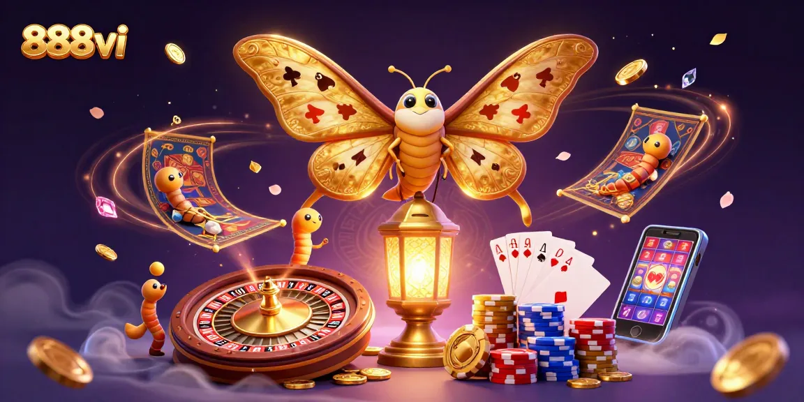 Experience excitement at 888vi with a vibrant illustration showcasing casino elements.