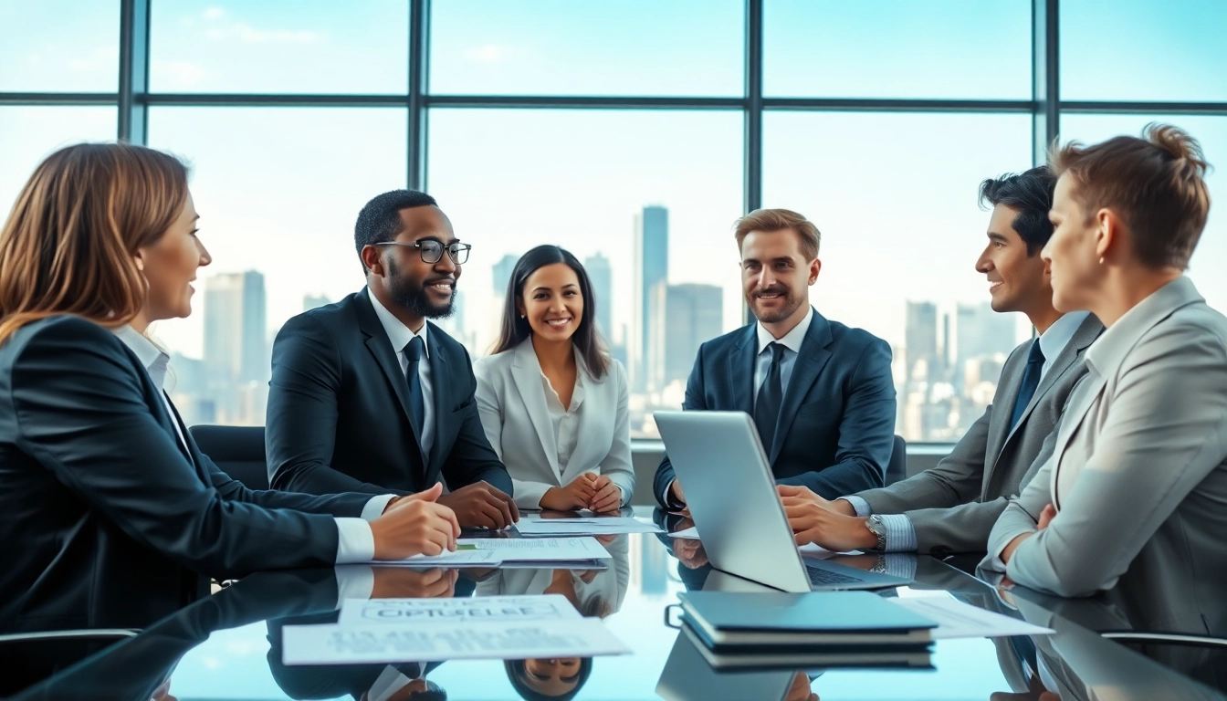 Engaged executives discussing Corporate Ethics in a modern meeting room.