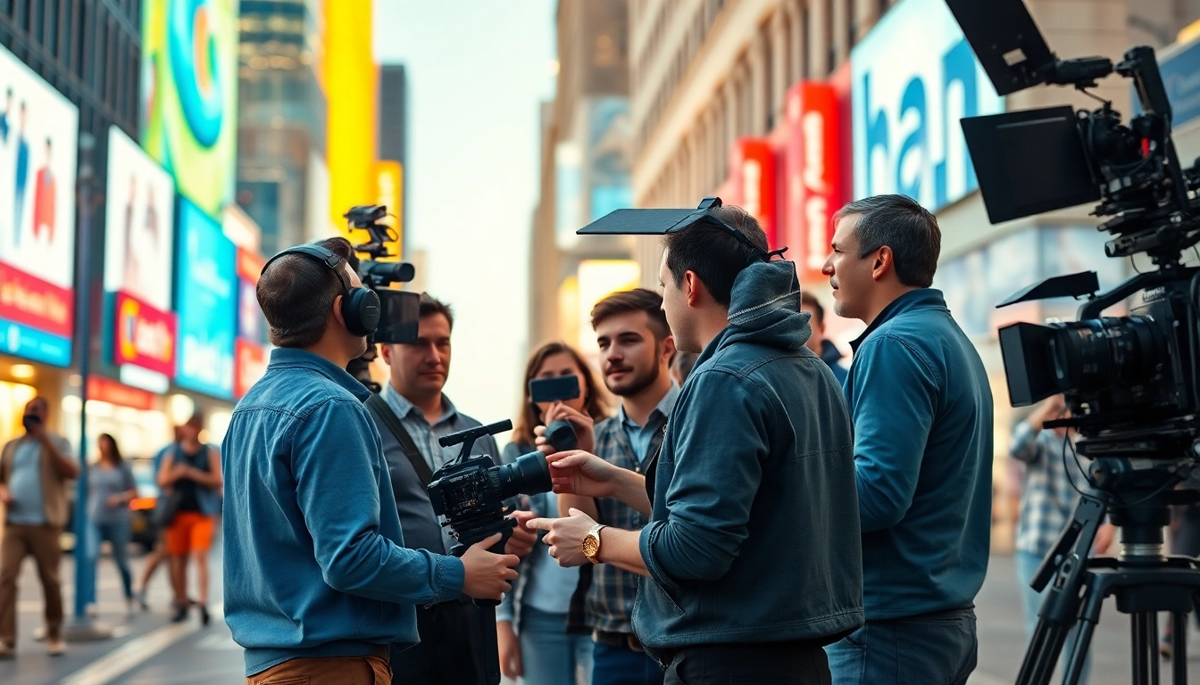 Video production edmonton team setting up for a cinematic shoot in an urban environment.