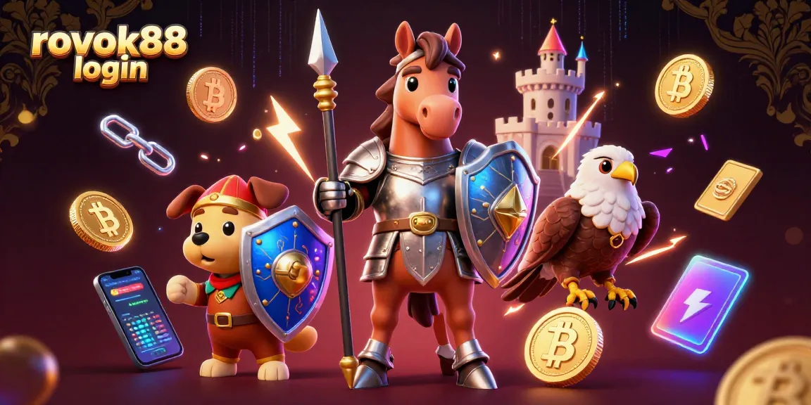 Join the excitement at rokok88 login with a vibrant 3D illustration showcasing crypto elements and gaming.