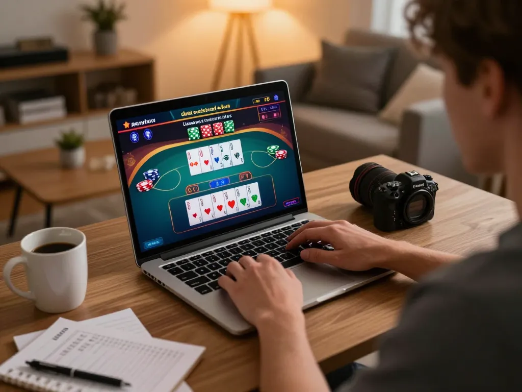 Engage in online gaming on trang chủ SHBET with a vibrant casino interface displayed on a laptop.