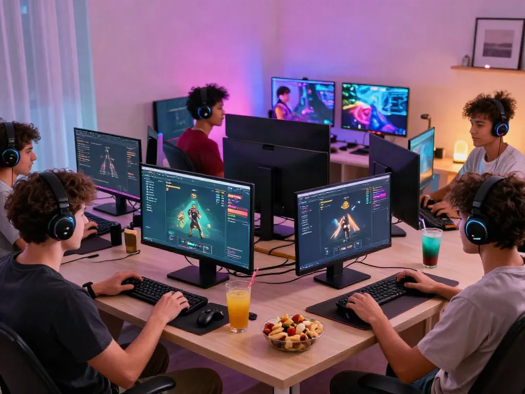 Exciting moment of players enjoying rokok88 login on their gaming consoles, showcasing vibrant colors and engagement.