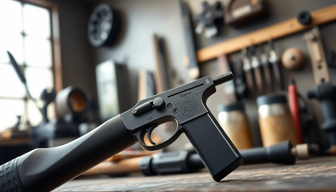 Explore the Alamo 15 trigger with its precision design highlighted in a professional workshop