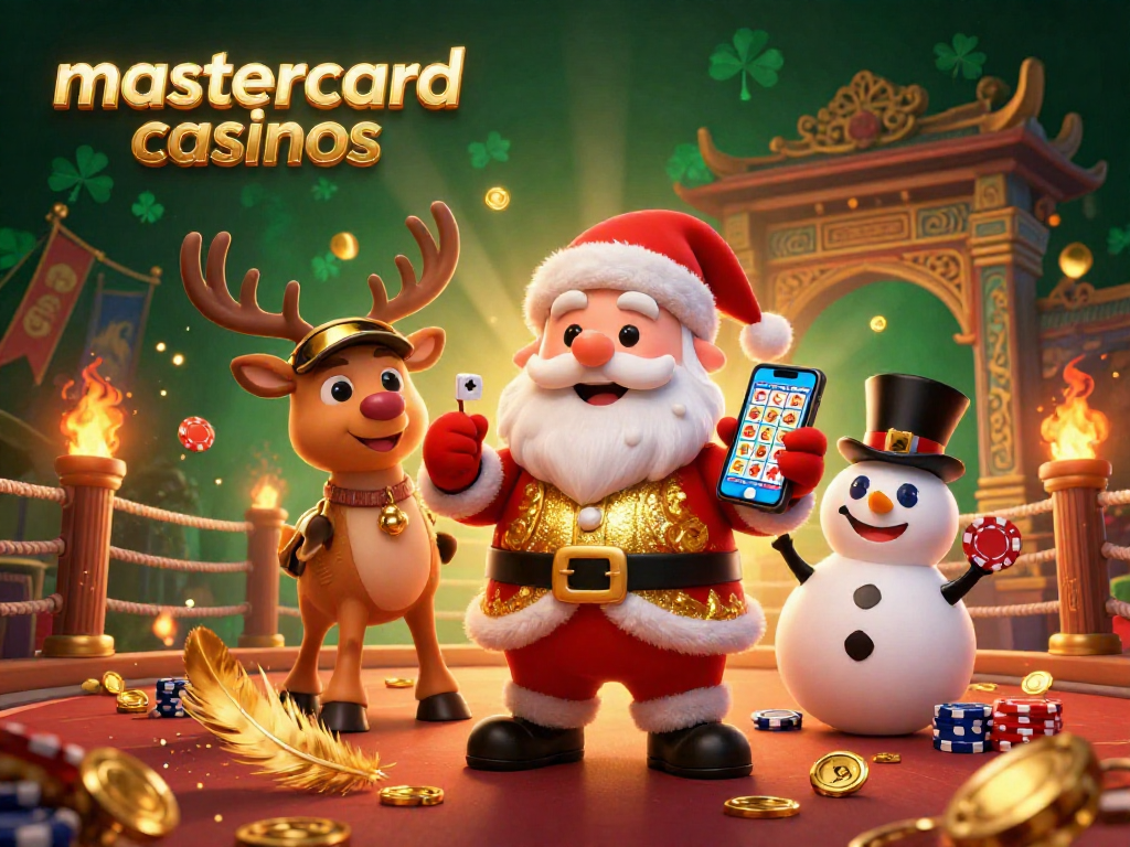 Experience the thrill of mastercard casinos with a 3D Santa Claus and casino elements in a vibrant gaming scene.