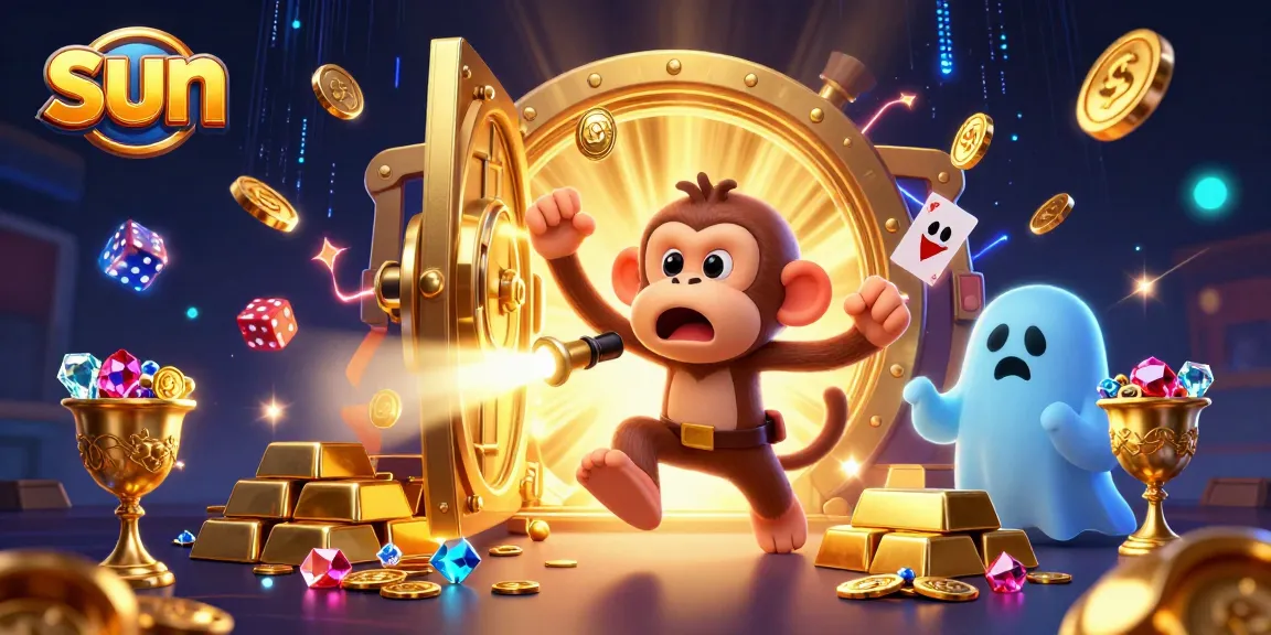 Win at sun-themed casino games with a mischievous monkey and curious puppy in a haunted setting.