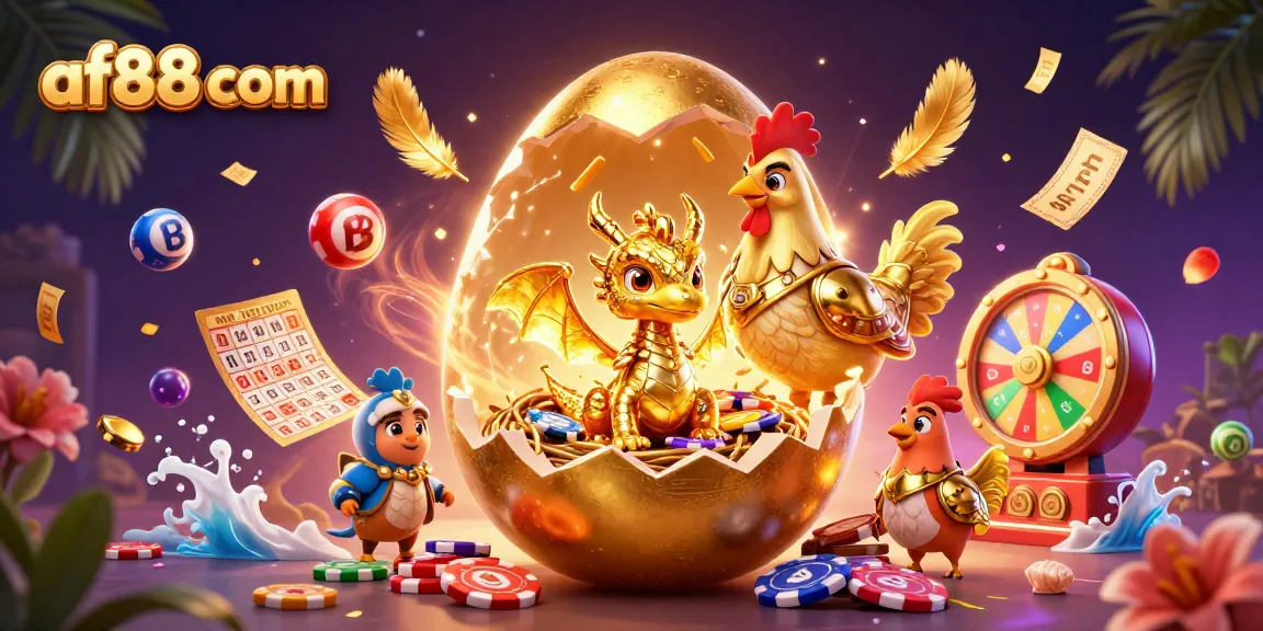 Experience the excitement at af88 com with a dazzling scene featuring a golden dragon amidst gambling elements.
