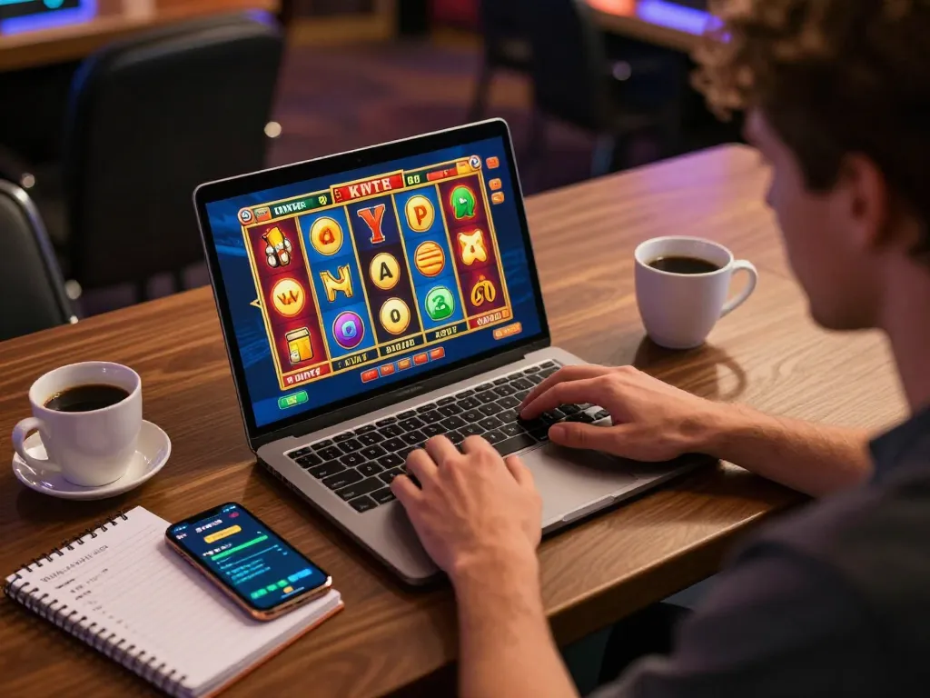 Engaging in online slots at home, exploring top slot gacor siang ini options while enjoying a cozy setting.