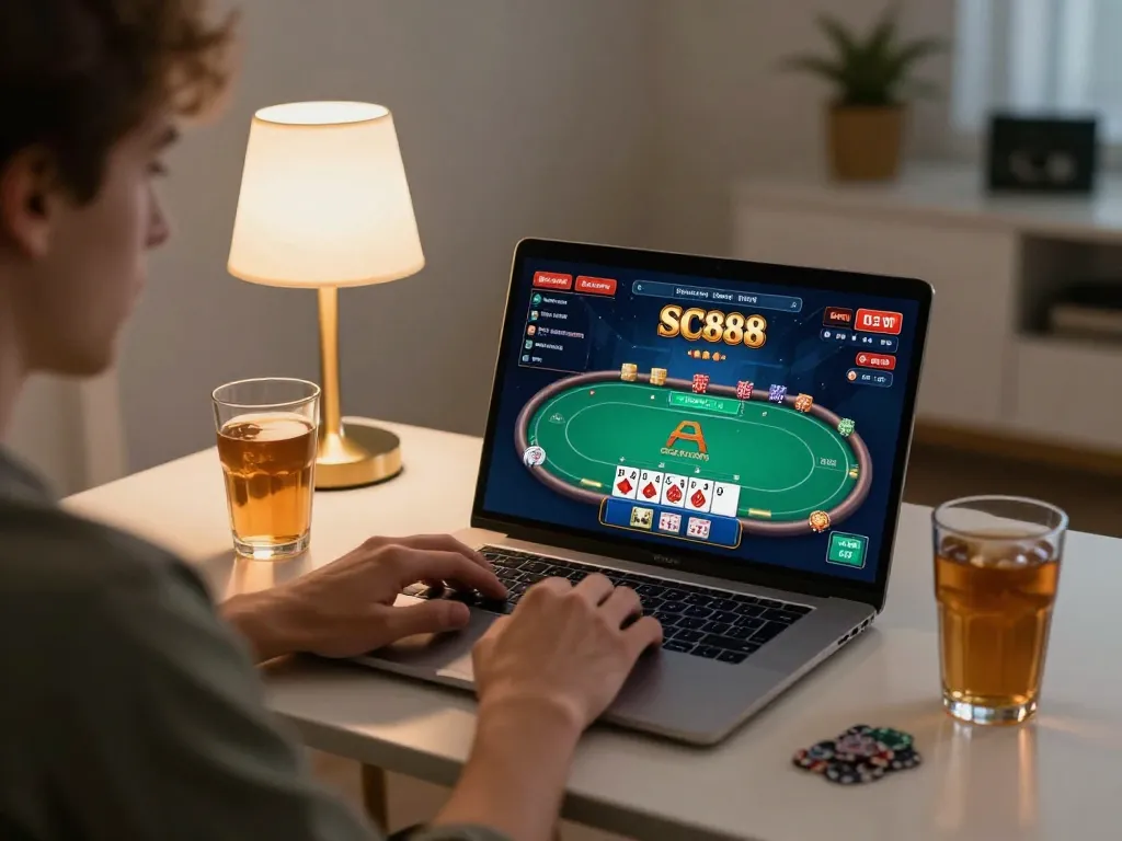 Engage in the strategic gameplay of sc888 poker while enjoying a cozy home gaming setting.
