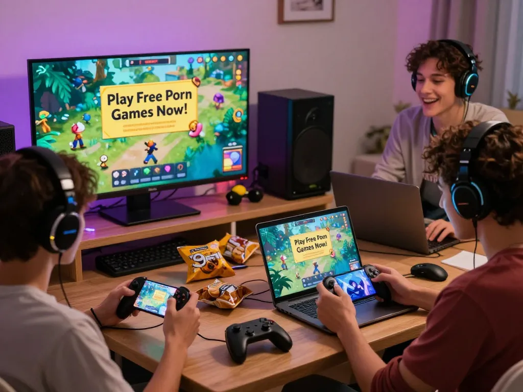 Engaging players immersed in free porn game experiences across devices, showcasing vibrant action and collaboration.