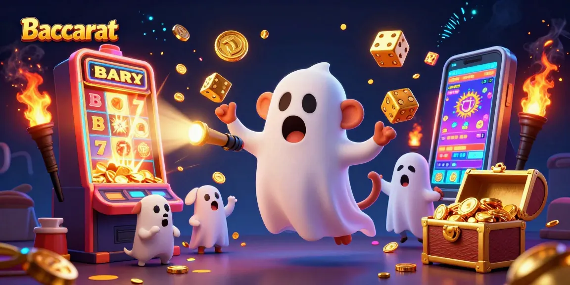 Baccarat gameplay showcasing a mischievous poltergeist monkey juggling coins amid a vibrant casino scene.