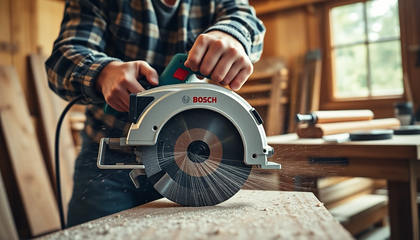 Usa la guía para sierra circular Bosch GKS 190 para realizar cortes precisos en madera.