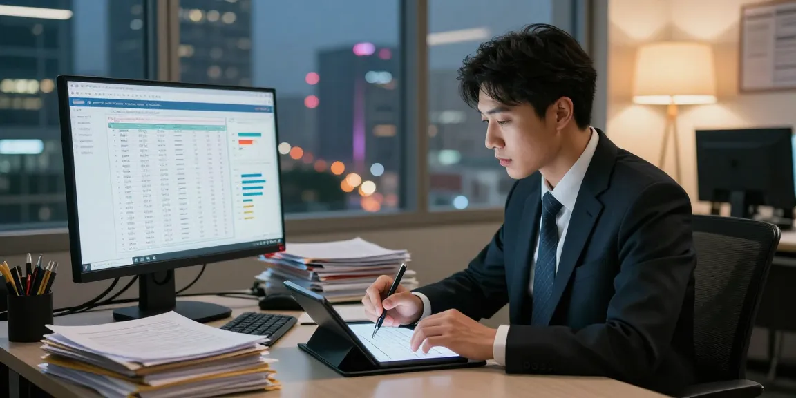 Analisis dokumen keuangan oleh auditor forensik di aafikotacimahi.org dalam suasana kantor modern