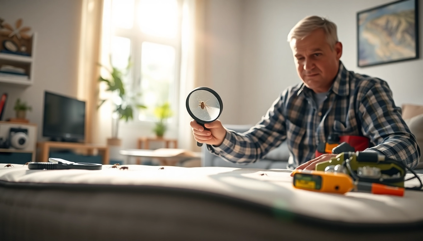 Assessing bed bug treatment cost with a professional pest control technician in action.