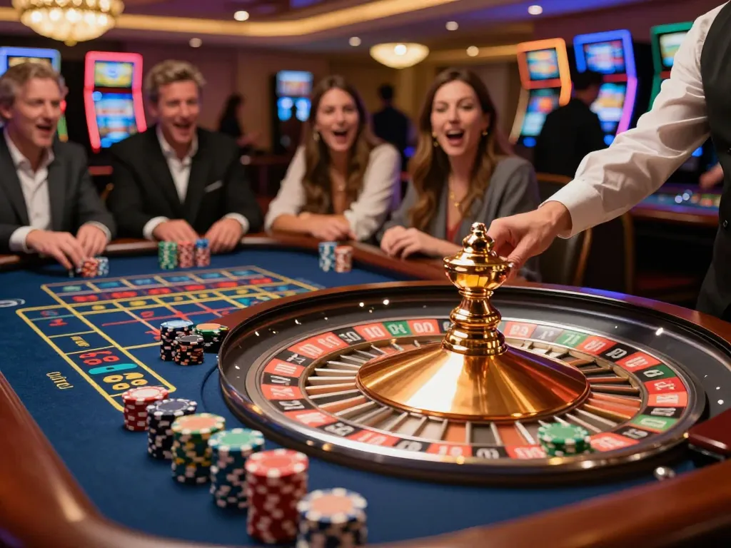 Watch players engage in a thrilling roulette game at CM88 LINK casino, with vibrant chips and anticipation.