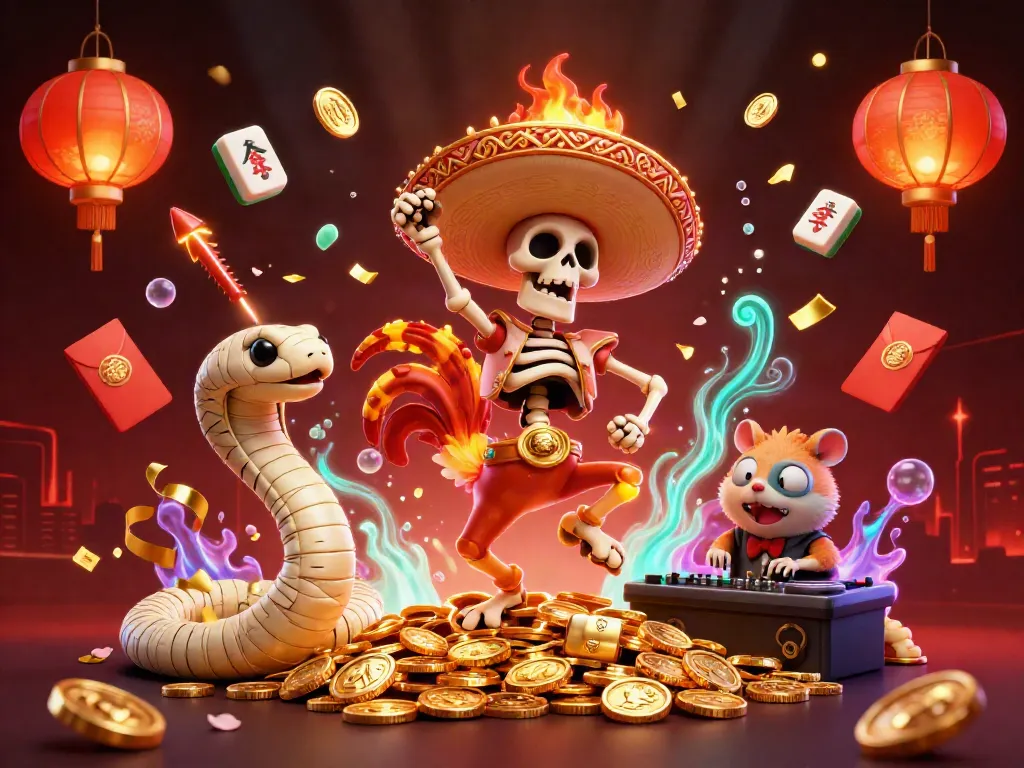 Experience the excitement of a vibrant casino with animated characters celebrating on gold coins.