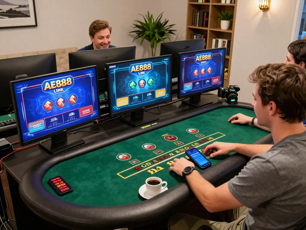 Engaging online gameplay at home showcasing AE888 LINK platform for strategic betting.