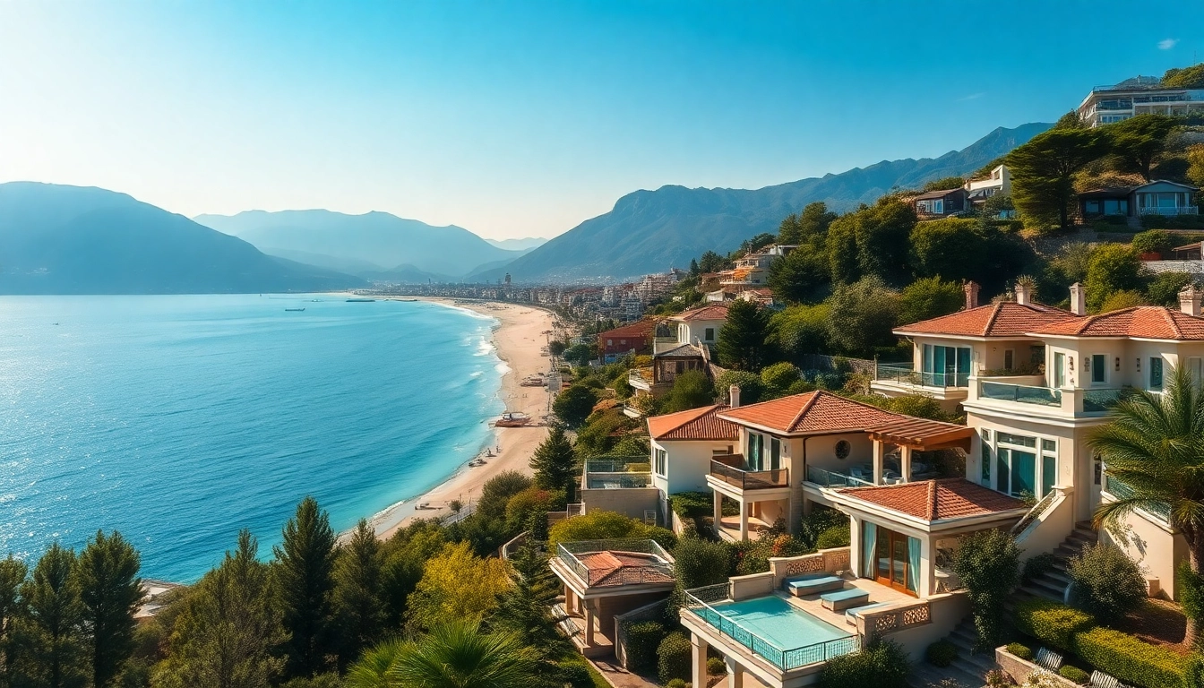 View of charming Alanya, Turkey homes for sale highlighting luxurious villas and beautiful coastal scenery.
