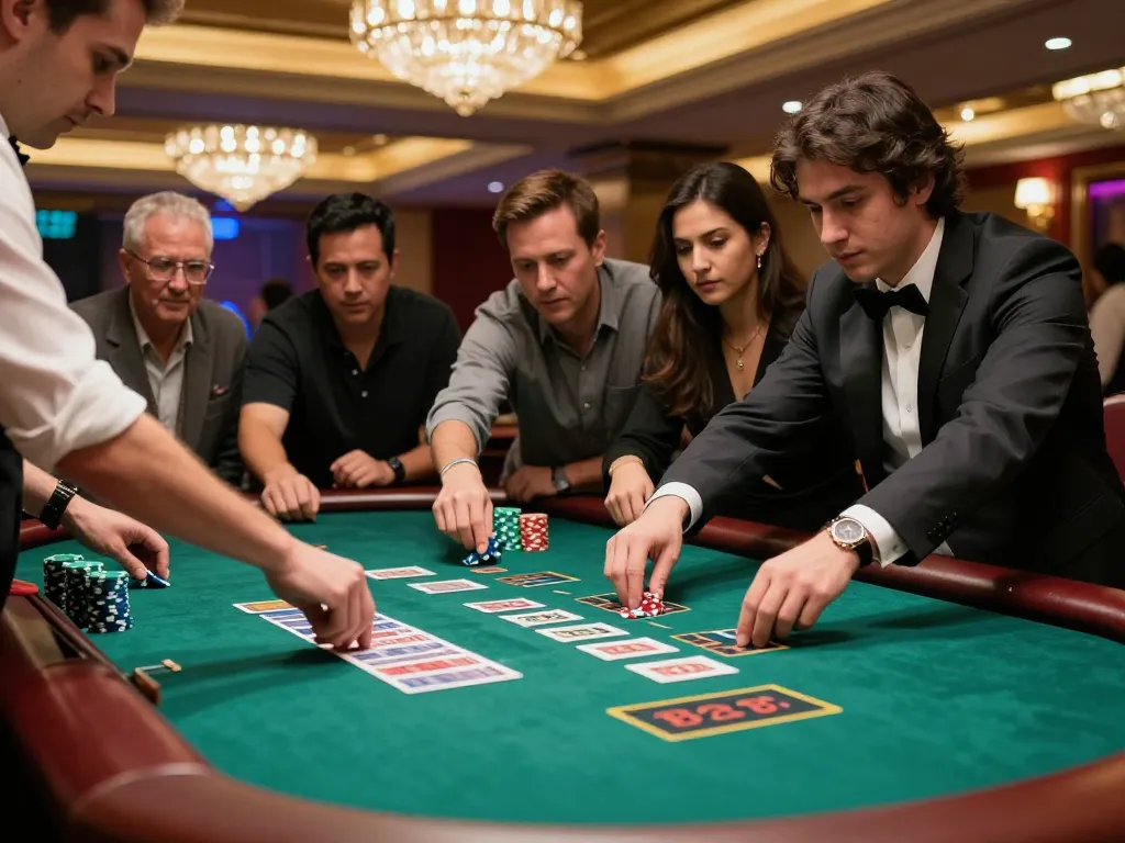 Engaging blackjack game highlighting G28 LINK strategies, with players focused and dealer revealing cards