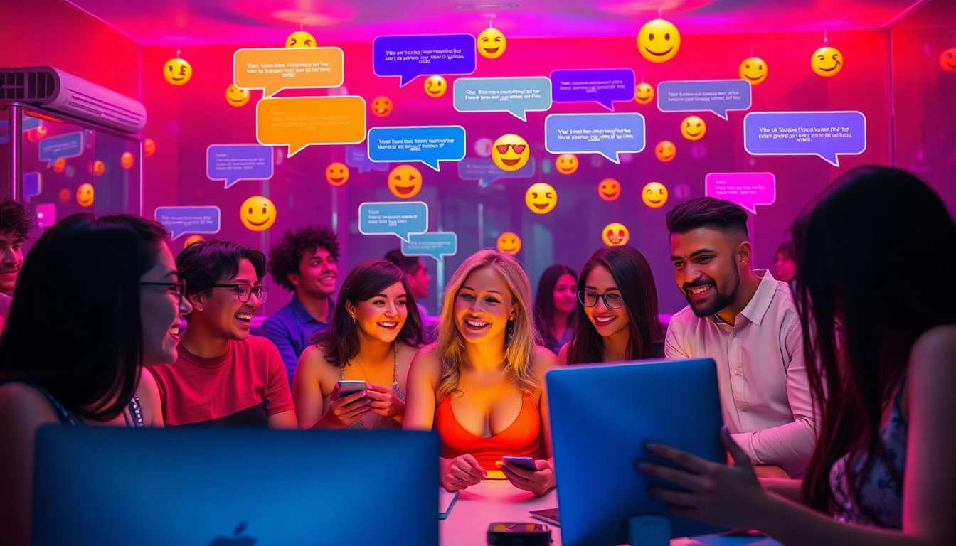 Engaging scene in a porn chat room with lively discussions and diverse users.