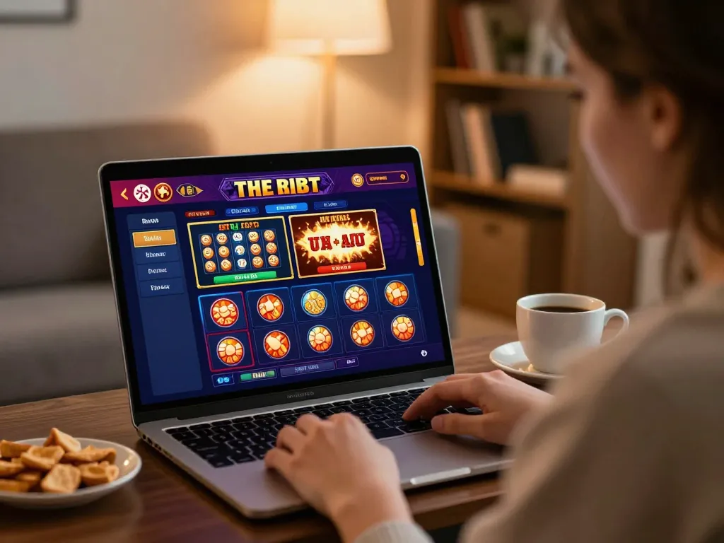 Person engaging with SC88 online casino, enjoying poker and slots in a cozy home setting.