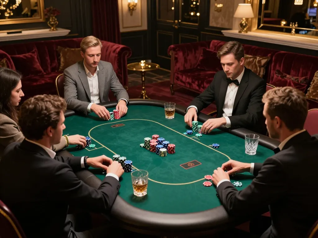 Players at 123b poker table strategizing during a high-stakes game night.