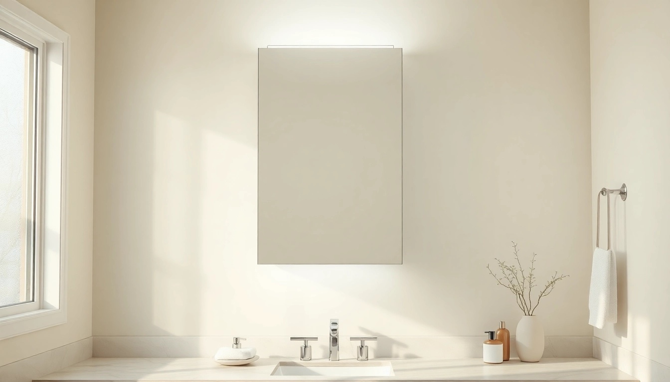 Stylish bathroom cabinet with mirror and light reflecting modern design and elegance.