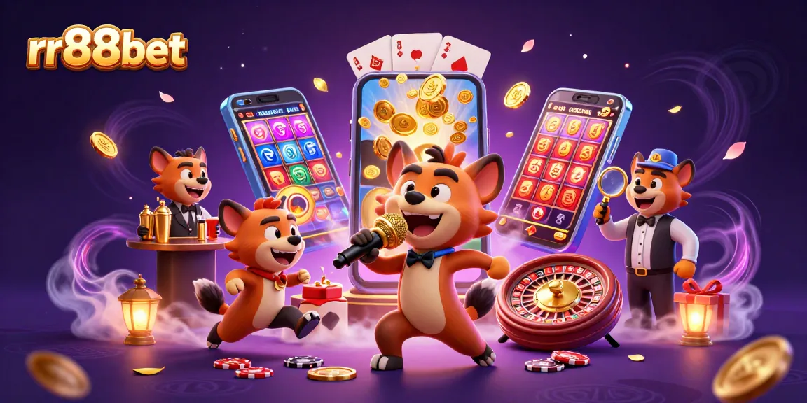 Join the fun at rr88bet with a lively hyena casino scene featuring gaming thrills and colorful slot action.