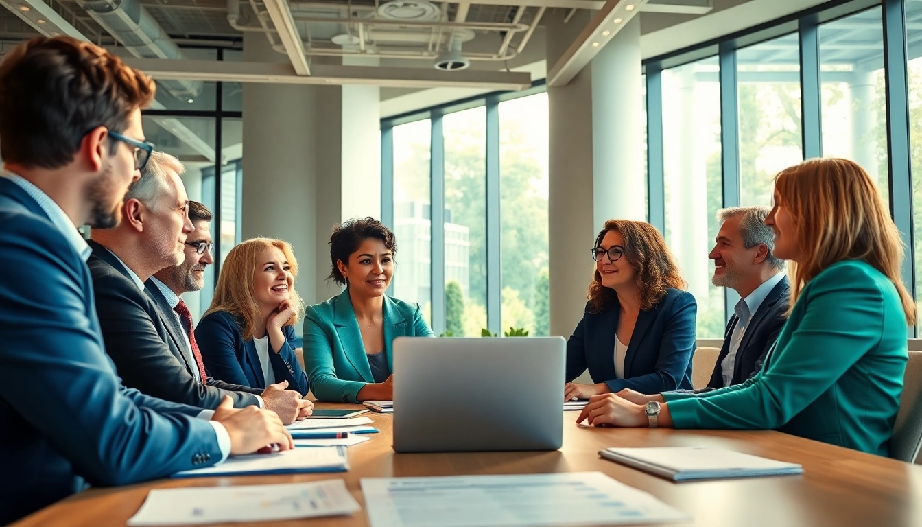 Negotiation scene illustrating Federal and State contracts and grants discussions among diverse professionals.