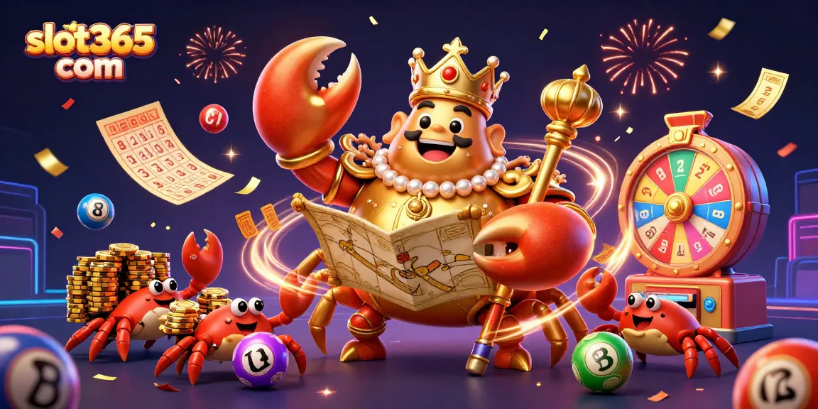 Experience exciting wins with slot365 com in a vibrant, dynamic gambling scene featuring a golden crab emperor.