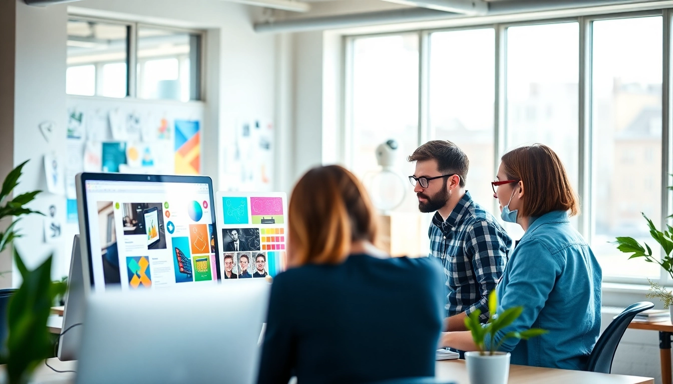 Website Designers Hereford collaborating on a creative web design project in a bright office.