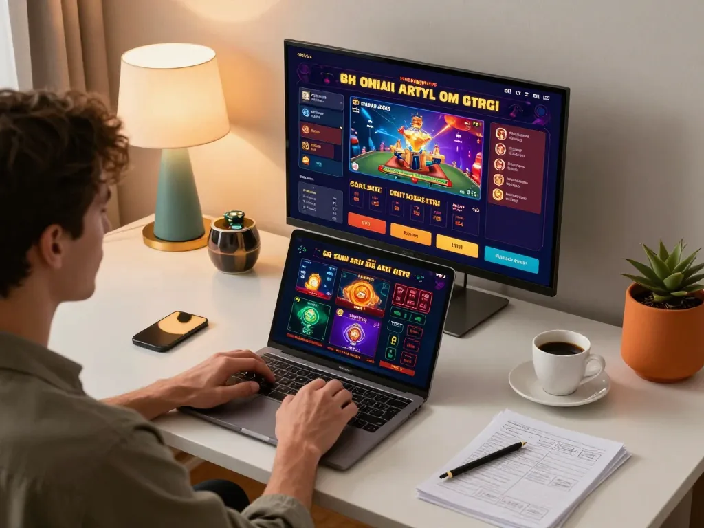Engaged player exploring casino online esteri options on their laptop during a cozy gaming session.