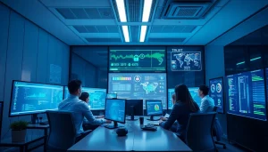 Network Monitoring Tampa: IT professionals monitoring advanced network systems in a modern office.