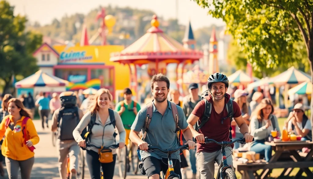 Engaging in various Activities & Attractions in a vibrant outdoor community setting, highlighting excitement and enjoyment.