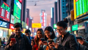 Engaging group of diverse individuals placing bets at the best sports betting sites India in an urban Indian setting.