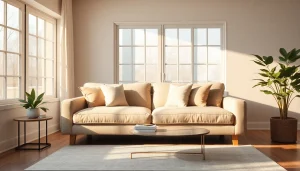 Cozy sofa bed in a stylish living room, offering comfort and design, perfect for sofa bed uk.