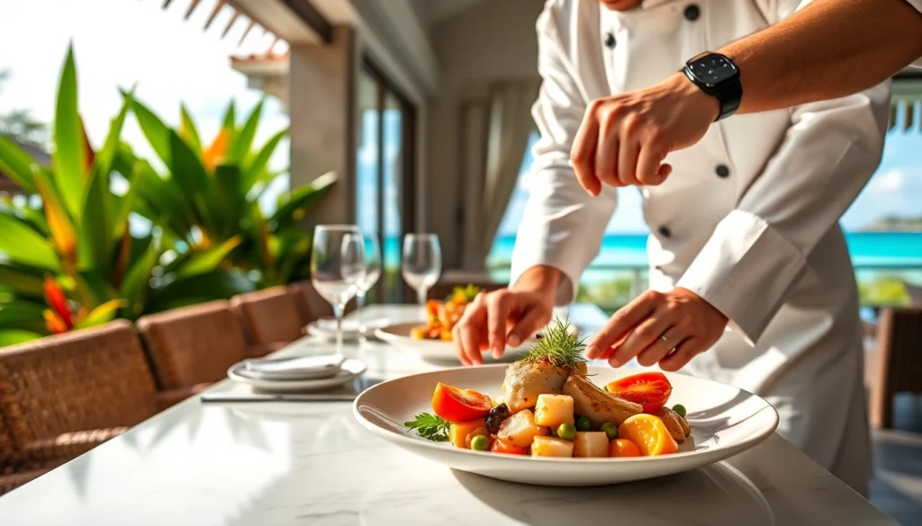 Experience luxury with a Sint Maarten private chef crafting exquisite meals in an elegant setting.