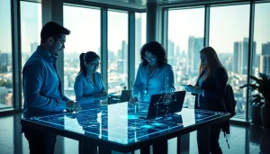 Showcasing professionals engaging with innovative Technology solutions in a corporate office setting.