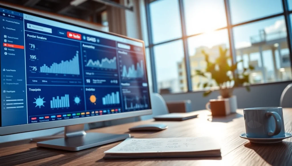 Engaging depiction of a youtube smm panel interface in a modern office highlighting analytics.