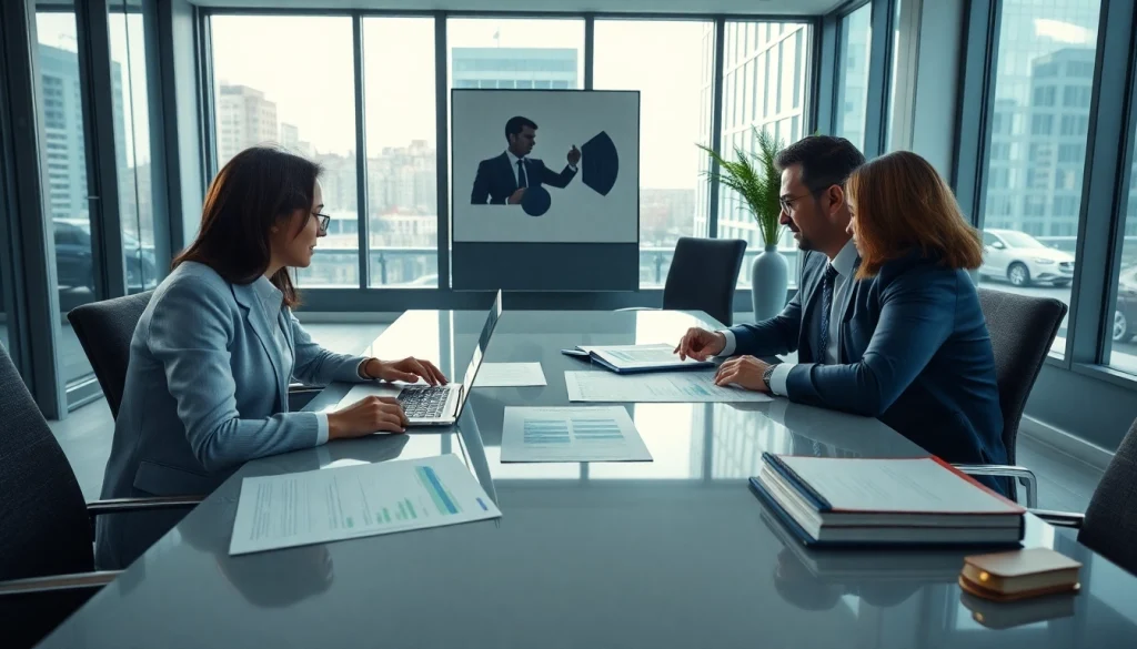 Stefano Santin esperto sul Codice della Crisi che guida i clienti in un ambiente d'ufficio professionale con grafici finanziari.